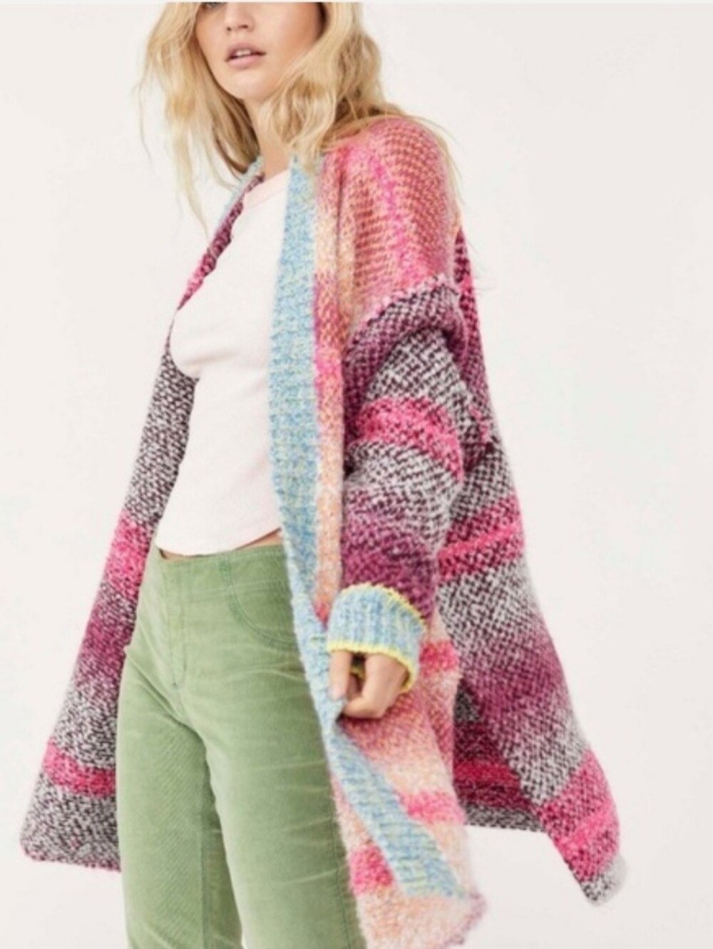 Free People Daydreamer Boho  Multicolored Orchid Cloud  Cardigan Sweater Small